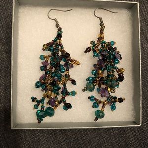 Purple and blue dangly earrings